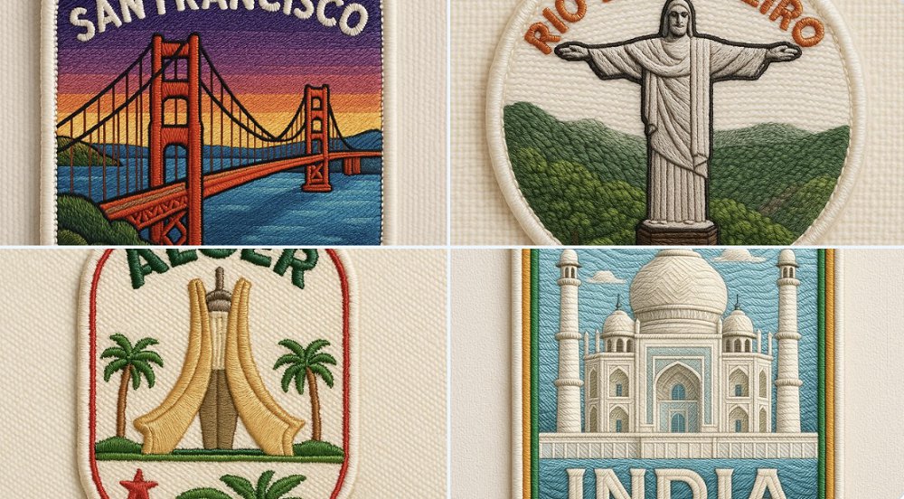 城市绣花贴纸照片